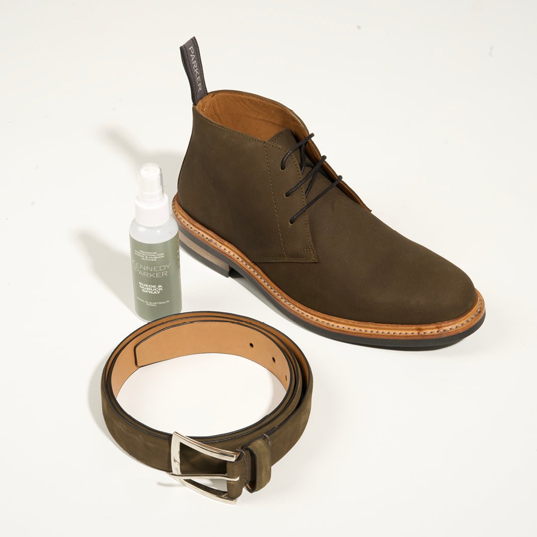 LEATHER BELT OLIVE NUBUCK